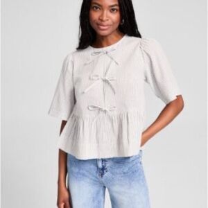 NWT✨And Now This Striped Tie Front Peplum Top in ‘Oregano’ Sz Medium! Macy’s